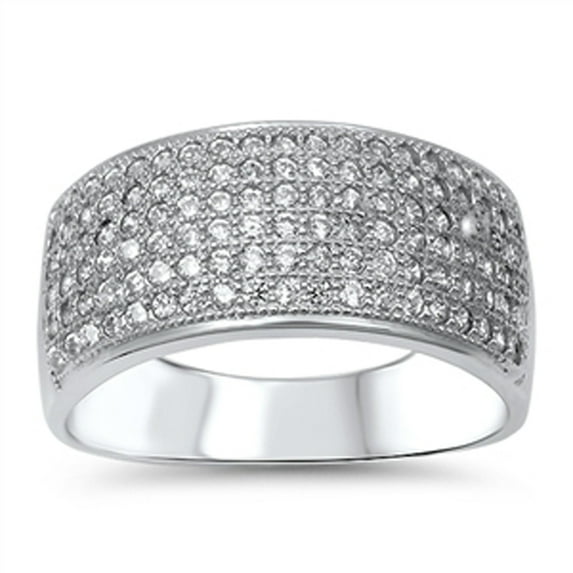 Wide Cluster White Cubic Zirconia Promise Ring .925 Sterling Silver Band Jewelry Female Male Size 6