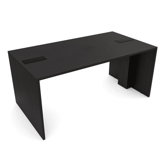 Wide  Collaborative Table | 4 Person Face-To-Face Desk | 3x5 All Laminate Teaming Table With Double Power And Data Units | Black Cypress And Black