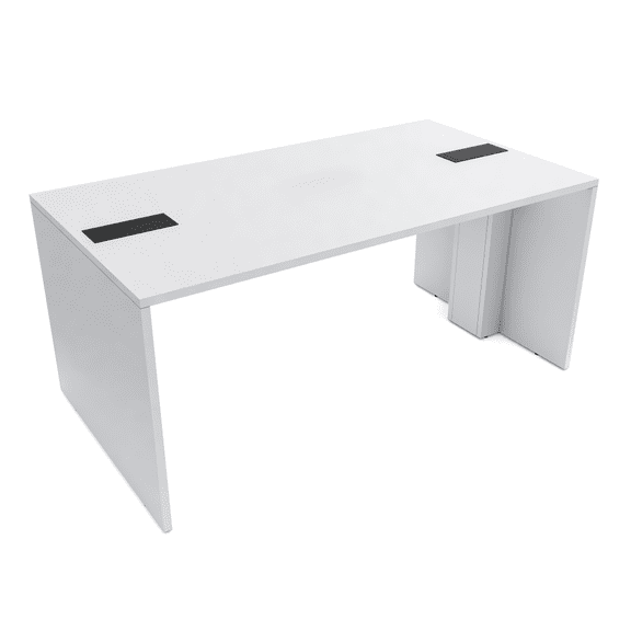 Wide  Collaborative Table | 4 Person Face-To-Face Desk | 3x5 All Laminate Teaming Table With Double Power And Data Units | Classic White And Black