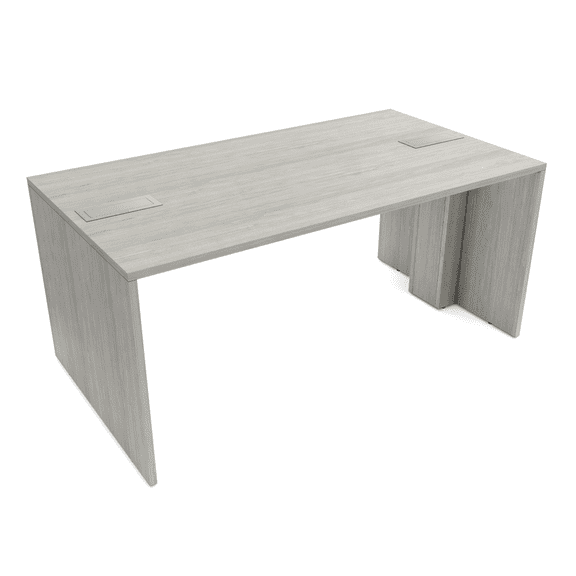 Wide Collaborative Table | 4 Person Face-To-Face Desk | 3x5 All Laminate Teaming Table With Double Power And Data Units | Lakeland Salt And Silver