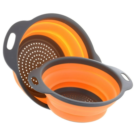 Wide Collapsible Colanders Set of 2 Large Silicone Space Saving Kitchen Strainer Set - Perfect for Draining Pasta, Vegetables, Meats and fruits