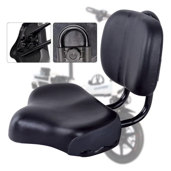 Wide Comfort Tricycle Bike Electric Bicycle Saddle Seat Pad W/ Back Rest Black