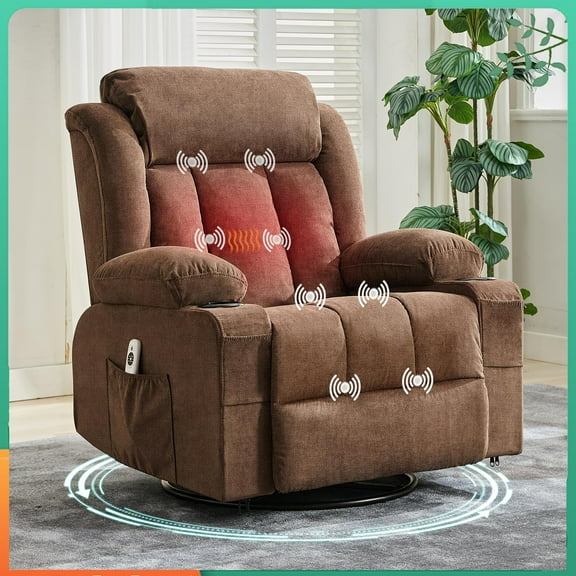 Wide Comfy Sofa Couch Rocking Recliner Chairs with Massage , Heat ,Side Pockets and Cup Holder for Living Room,Bedroom