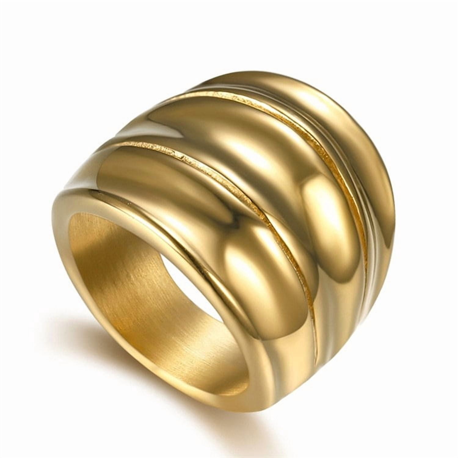 Wide Looking Rings Wide Curved Grooved Dome Statement Ring For Men Women 14K Gold Filled ...