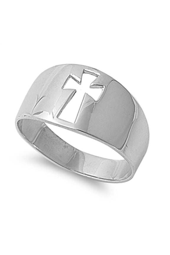 Wide Cutout Cross Christian Purity Ring New .925 Sterling Silver Band Size 7