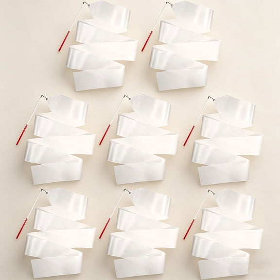 Wide Dance Ribbons Church Praise Worship Flags, 2 Pack White Streamer Ribbon Dancer Wand, Dancing Ribbon Twirling Wands