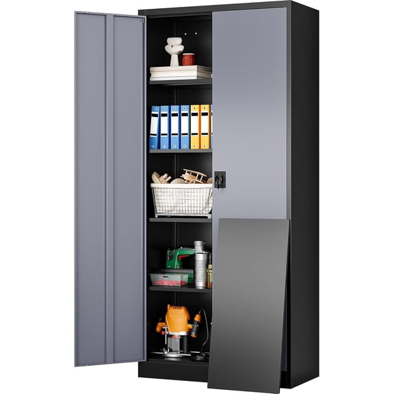 Wide & Deep Metal Storage Cabinet with Lock & Adjustable Shelves,72" Gray Garage Storage Cabinet with Locking Doors,Locking Metal Cabinets for Home,Office,Shop,Garage 72x36x18