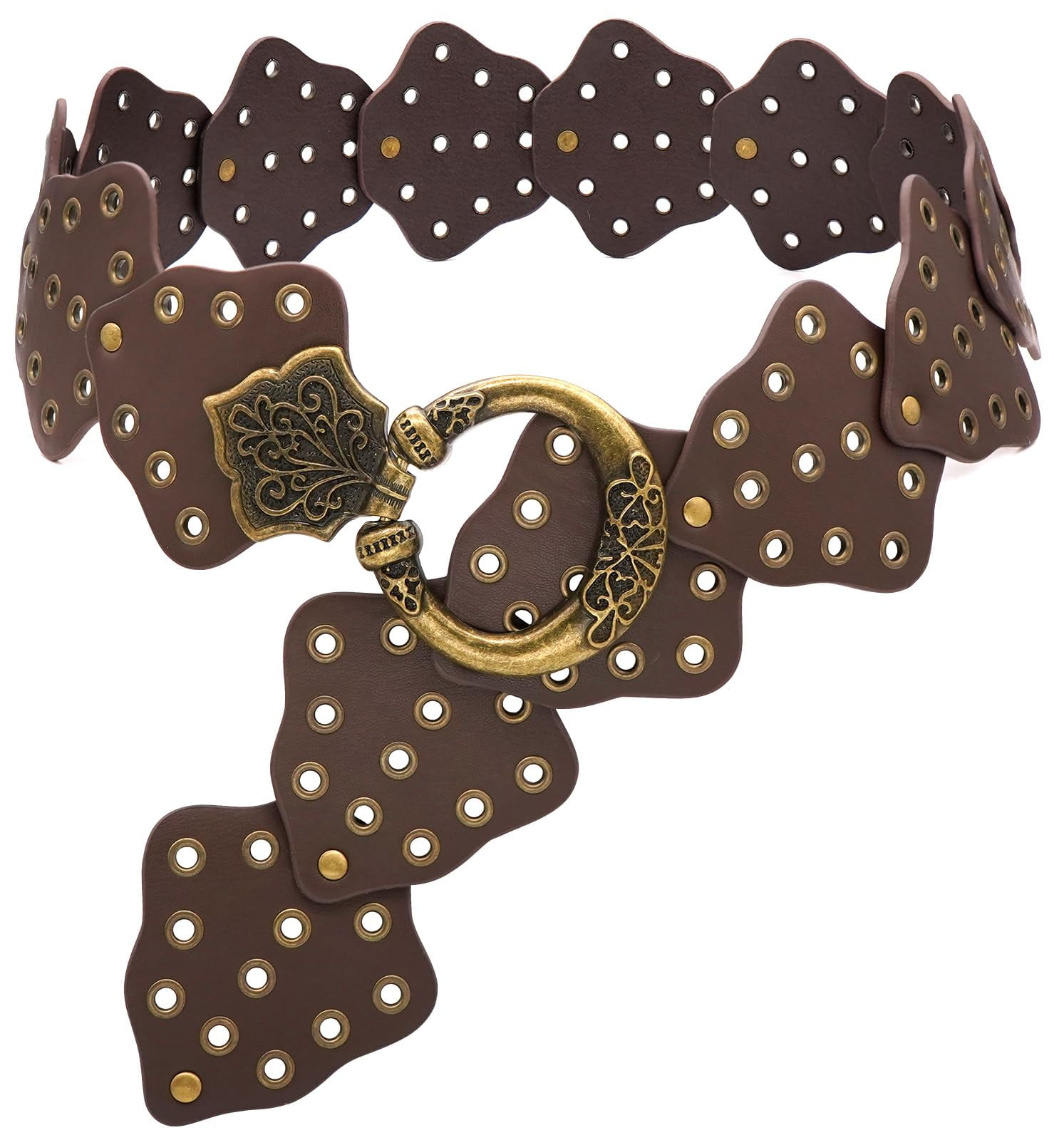 Wide Disc Belt for Women Vintage Hollow Boho Leather Belt 