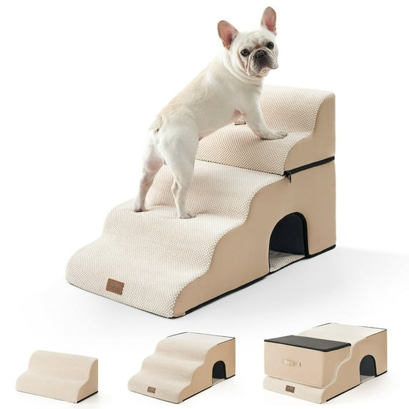 Wide Dog Stairs with Tunnel / 5-Step Foam Pet Ramp