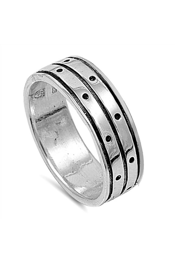 Wide Dot Dice Large Wedding Ring .925 Sterling Silver Band Jewelry Female Male Unisex Size 7