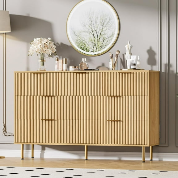 Wide Double Dresser 55" - 7 Drawer Chest with Metal Handles, Modern Style