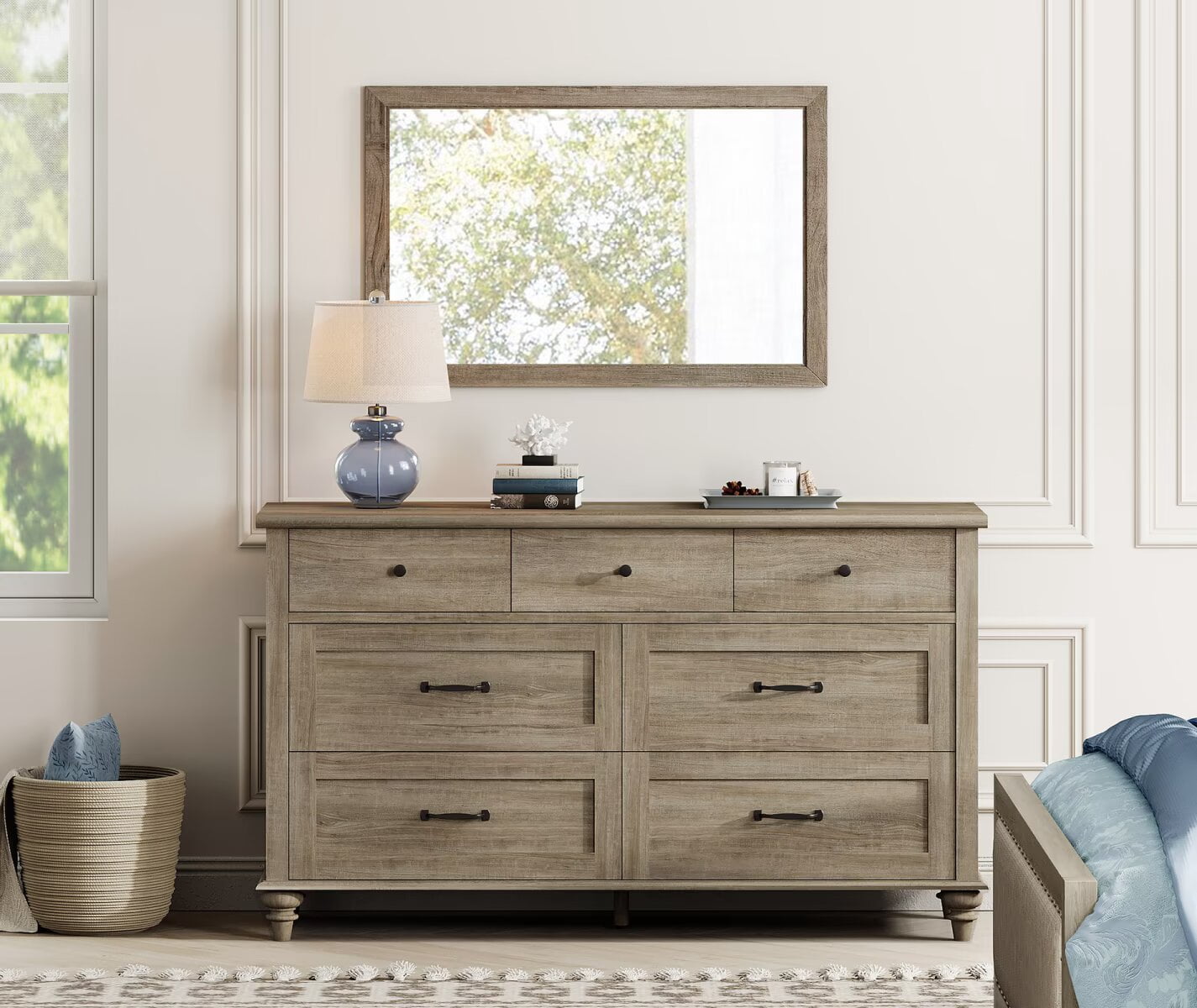 Wide Dresser with 7 Drawers, Large Dresser TV Stand for Living Room Kids Room, Grey