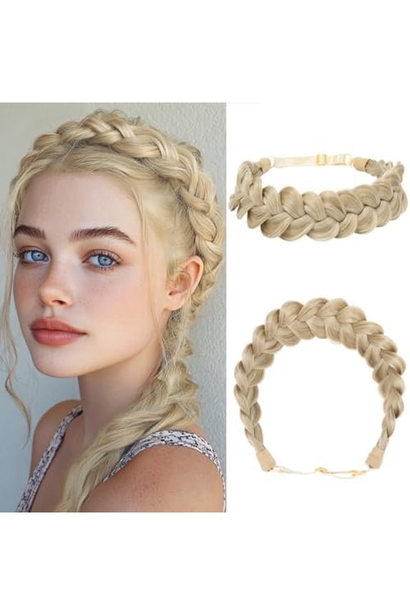 Wide Elastic Braided Headbands for Women with Adjustable Strap Synthetic Bands Braid band 1 count Dirty Blonde