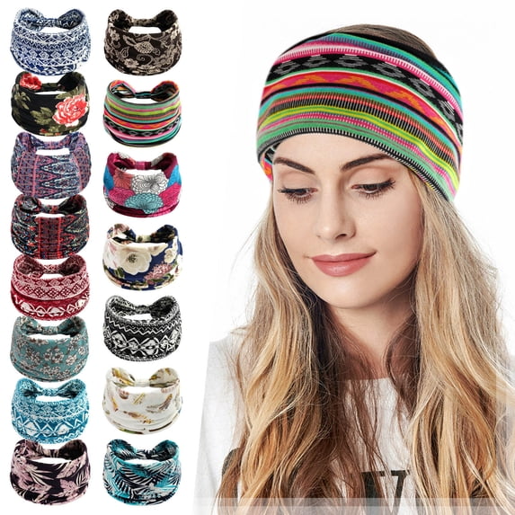 Wide Elastic Headband Hair Headband Ladies Yoga Hijab Exercise Wicking Headband Elastic Non-Slip Headband Knotted Running Sports Headband