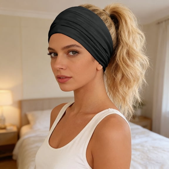 Wide Elastic Sports Headband, Solid Color Sweat Absorbing Yoga Hair Wrap, Non-Slip Workout Headband for Women, Soft Breathable Running Hair Band, Versatile Daily Headwear for Gym, Yoga