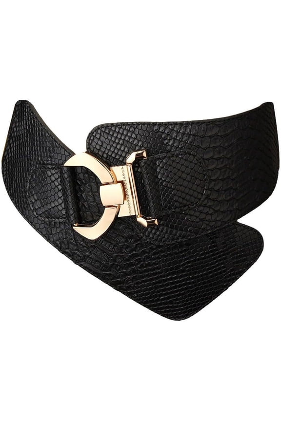 Wide Elastic Stretch Waist Belt Women's Adjustable Fashion Snake Pattern Dress Belt