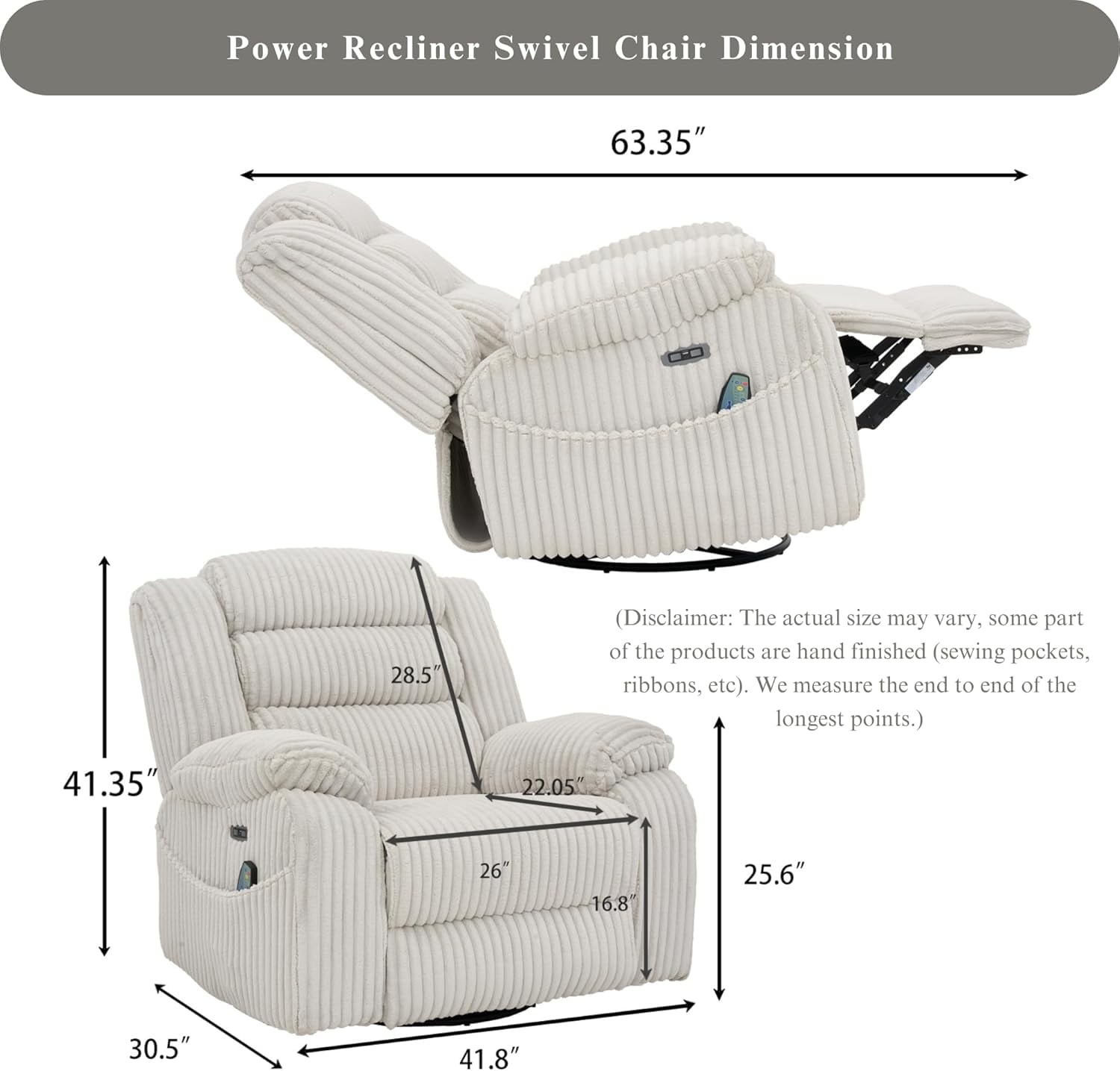 Wide Electric Rocker Recliner with Heat Massage, USB & Type-C Charging ...