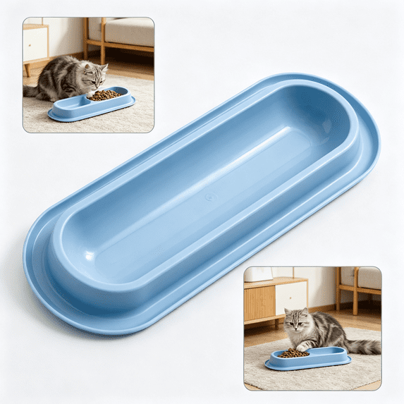 Wide Extended Pet Food Bowl, Ant‑Barrier No Spill Feeding Dish, Easy‑to‑Clean Large Capacity Plastic Feeder for Multi‑Cat & Multi‑Dog Home
