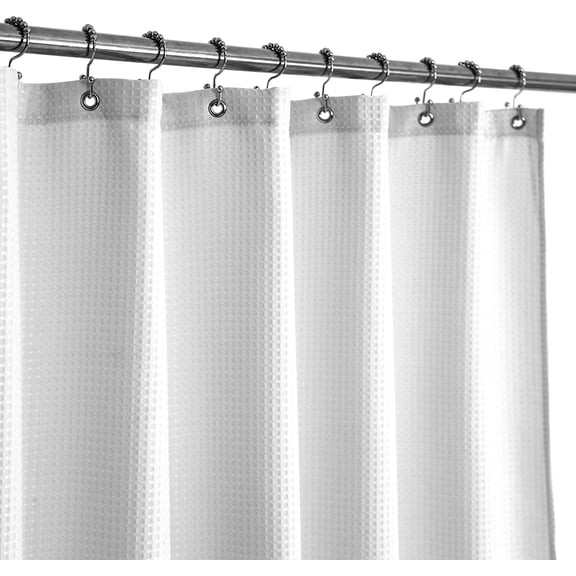 Wide Fabric Shower Curtain Waffle Weave 96 Width by 72 Height Inches, White | 230GSM Thick Fabric, Hotel Spa Luxury, Water Repellent, Machine Washable, 96x72 Wide Cloth Curtain for Bathroom