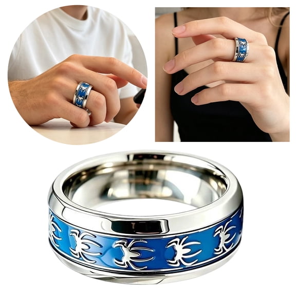 Wide Fashion Band Ring, Halloween Patterned Relief Band, Polished Stainless Steel Men’S Ring, Halloween Gift for Men, 1 Inch Size Hypoallergenic Smooth Inner Surface Jewelry for