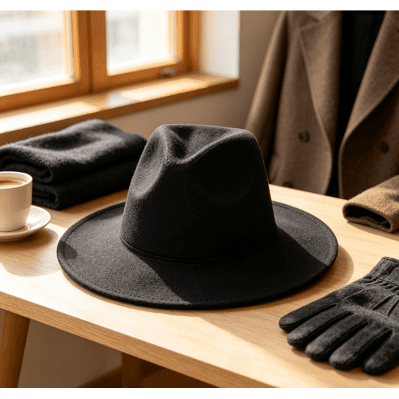 Wide Fedora Wool Hat for Women Men, Classic Trendy Panama Style Dress Hat, Fashion Party Travel Outdoor Formal Fedora Hat,Black