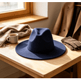 thumbnail image 1 of Wide Fedora Wool Hat for Women Men, Classic Trendy Panama Style Dress Hat, Fashion Party Travel Outdoor Formal Fedora Hat,Dark Blue, 1 of 4