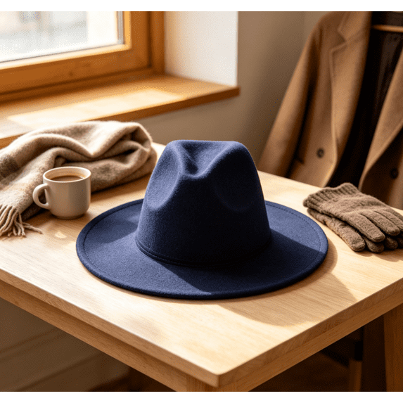 Wide Fedora Wool Hat for Women Men, Classic Trendy Panama Style Dress Hat, Fashion Party Travel Outdoor Formal Fedora Hat,Dark Blue