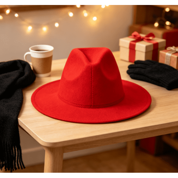 Wide Fedora Wool Hat for Women Men, Classic Trendy Panama Style Dress Hat, Fashion Party Travel Outdoor Formal Fedora Hat,Red