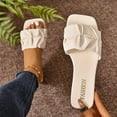 thumbnail image 1 of Wide Feet Sandals Women, Wide Width Sandals for Women, Going Out Shoes for Women, Womens Sandals Wide Width, Women's Pleated Square Toe Slide Sandals, Trendy Wedding & Summer Flat Sandals, Beige 5.5, 1 of 7