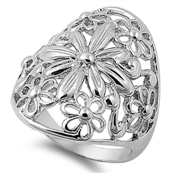 Wide Filigree Floral Flower Daisy Ring .925 Sterling Silver Band Jewelry Female Male Unisex Size 7