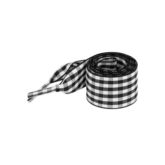 INSPIRE CHIC Wide Flat Checkered Shoelaces Fabric Ribbon Plaid Fantastic Shoe Laces for Sneaker Sport Shoes 2 Pairs Black 120cm/47.2"