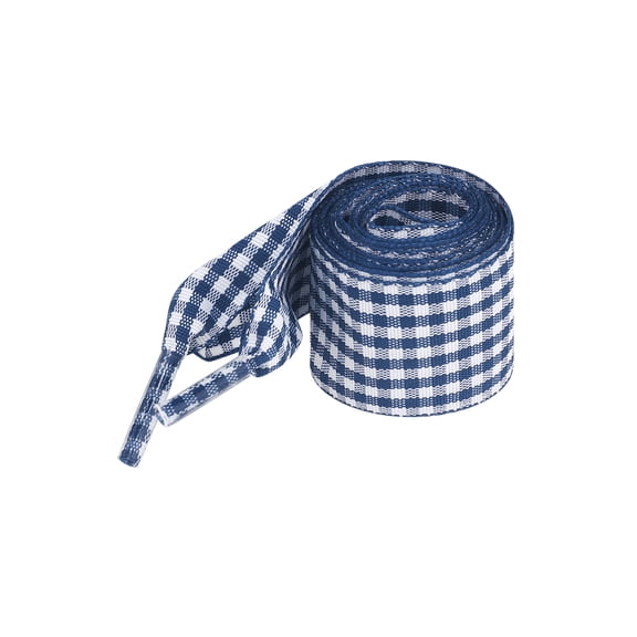 INSPIRE CHIC Wide Flat Checkered Shoelaces Fabric Ribbon Plaid Fantastic Shoe Laces for Sneaker Sport Shoes 2 Pairs Dark Blue 140cm/55.1"