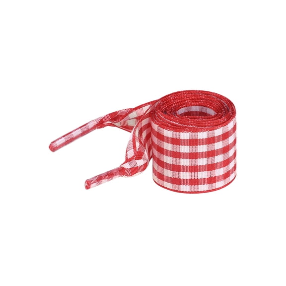 INSPIRE CHIC Wide Flat Checkered Shoelaces Fabric Ribbon Plaid Fantastic Shoe Laces for Sneaker Sport Shoes 2 Pairs Red 140cm/55.1"