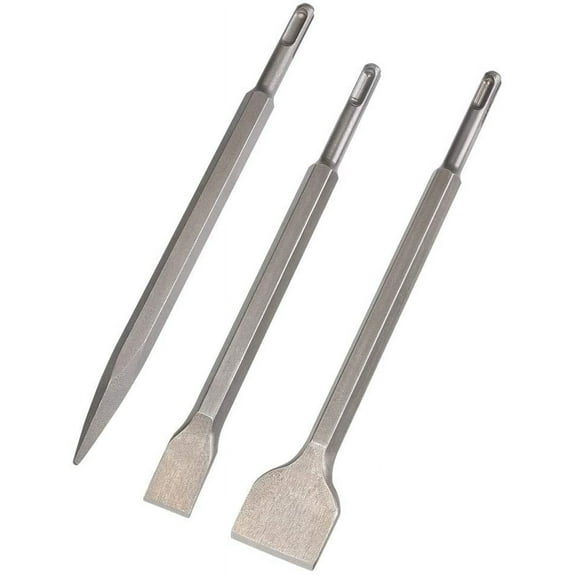 Wide, Flat & Pointed Chisels for Drills & Impact Hammers - Ideal for Tile, Block & Masonry Work Concrete Tool Kit