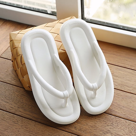 Wide Flip Flops for Women Rubber Shower Thong Basic Walking Sandals Summer Indoor Shoes (White 7)