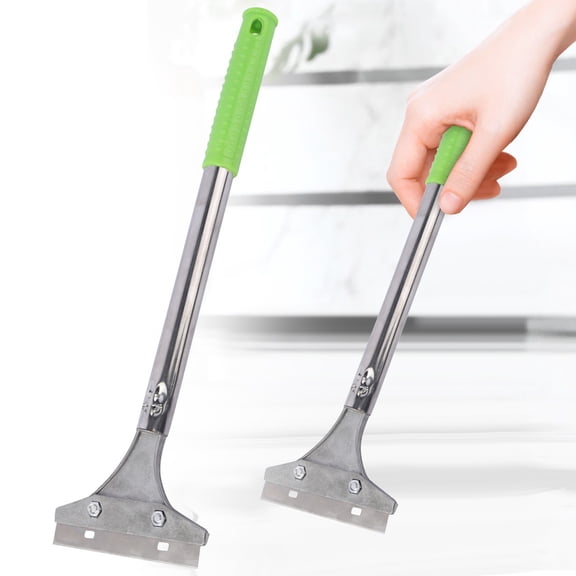 Wide Floor & Tile Scraper with Long Handle - Heavy Duty Glass Cleaning Tool, 13.5" Adhesive & Wallpaper Remover for Shower, Windows & Walls (Green, Size XL)