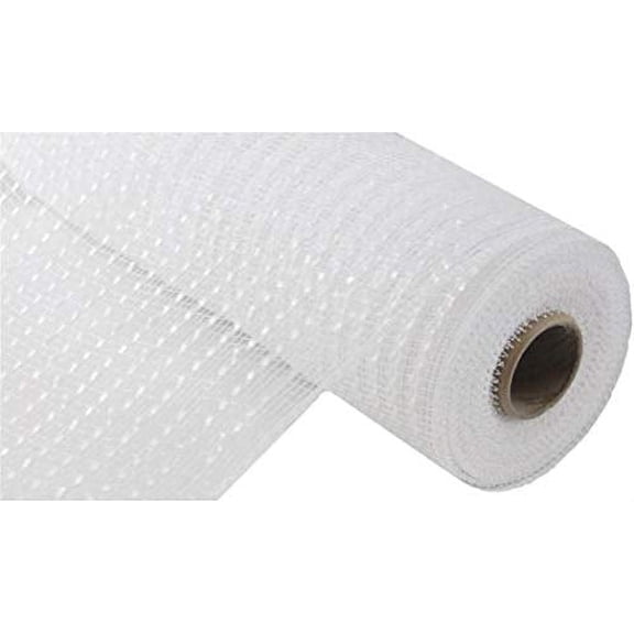 Wide Foil Deco Poly Mesh Ribbon, 10 Inches x 30 Feet (White, White Film)
