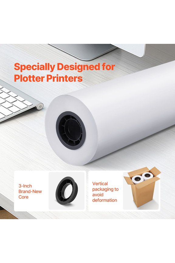 Wide Format Paper,24 inx500 ft Plotter Paper,2 Rolls CAD Bond Rolls with 3 in Core,20 LB Bond Paper Rolls,Idea for CAD Drawings,Engineering Plans,GIS Maps&Architectural Designs