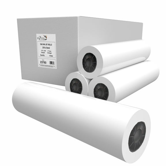 Wide Format Paper 24 x 150 CAD Bond Rolls (20lb | 4 Rolls, 24 In x 150 Ft | 2" Core)