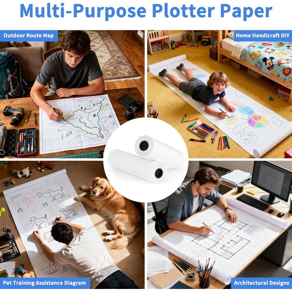 Wide Format Paper - 24" x 150' Plotter, 1 Roll CAD Bond, 20 lb Bond, Paper on 2" Core for CAD Printing on Wide Format Ink Jet Printers, For Engineers, Architects$$Office