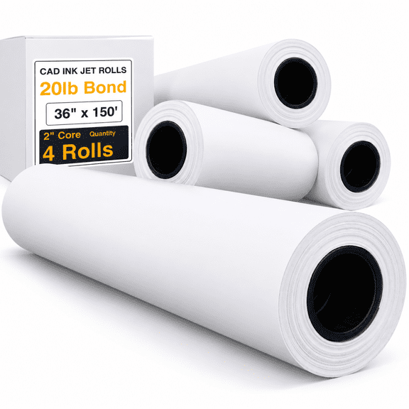 Wide Format Paper 4 Rolls Plotter 36 In X 150 Ft Cad Bond 20lb On 2" Core For Printing Ink Jet Printers