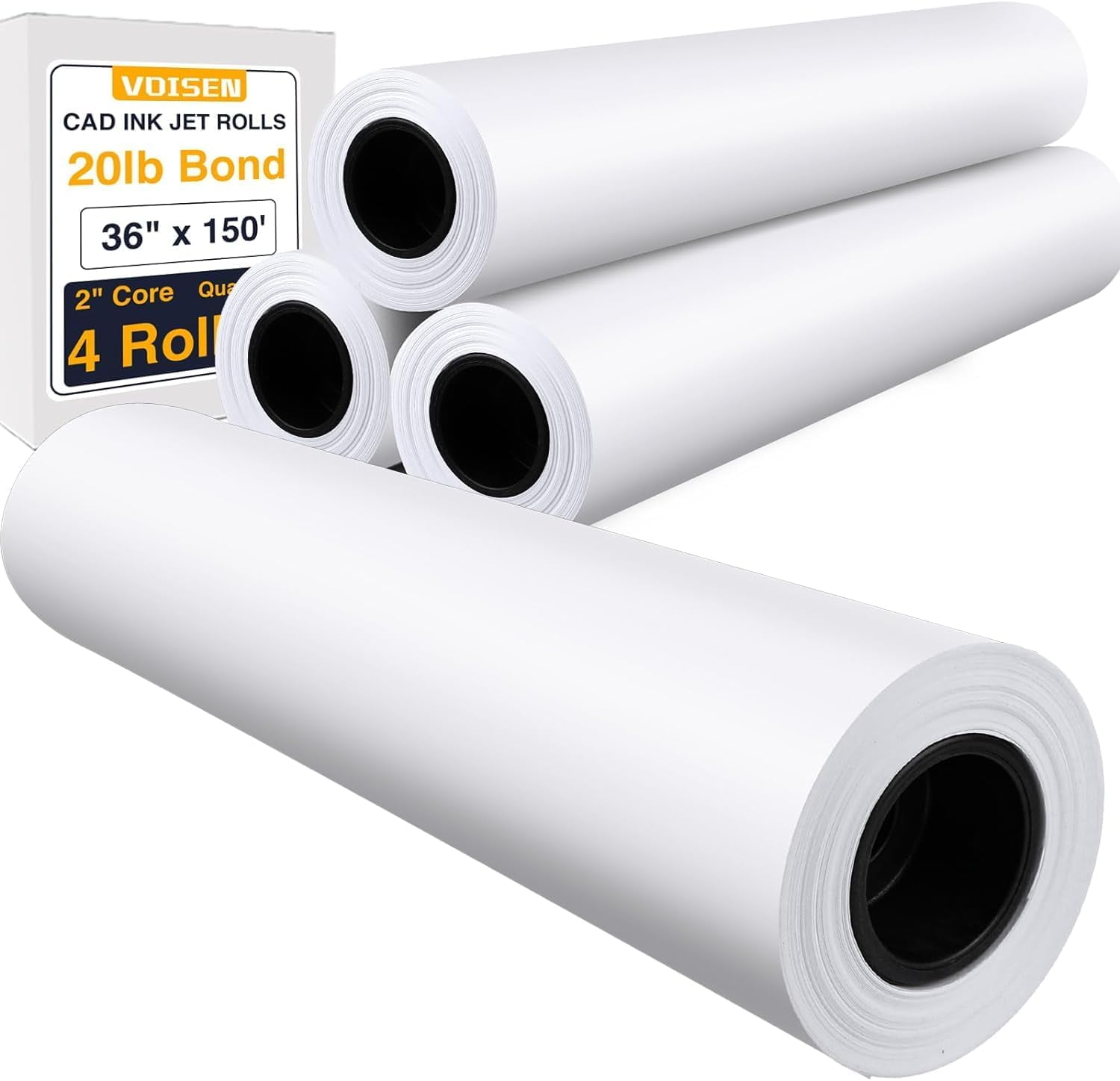 Wide Format Paper,4 Rolls Plotter Paper 24 In x 150 Ft, CAD Bond Rolls