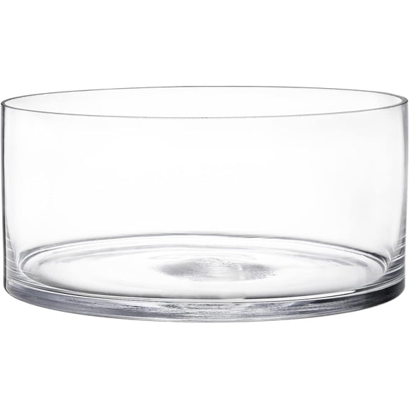 Wide Glass Cylinder Vase, 4" Tall x 8" Wide Flower Glass Vase, Cylinder Terrarium Bowl, Decorative Centerpiece for Weddings Events, Pillar Candle, Flower Arrangement, Clear