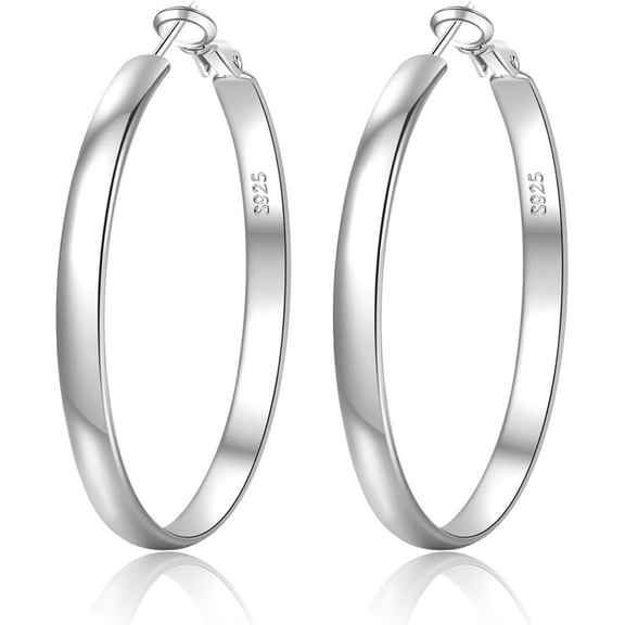 Wide Gold Hoop Earrings for Women,Sterling Silver Hoop Earrings Large Silver Hoop Earrings Hypoallergenic Lightweight 14K Real Gold Plated Big Hoop Earrings for Women 30/40/50/60/70mm