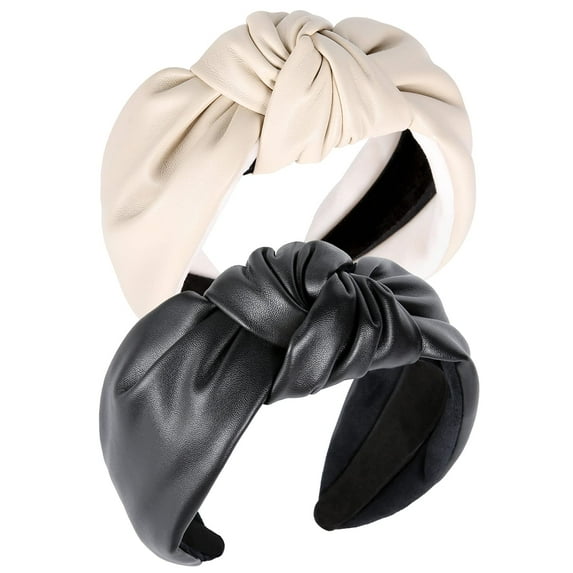 Wide Hair Bands For Women Black Cloth Headband Tie For Women Leather Headbands For Women With A Tie 2Pcs Artificial Top Knot Girl Fashion
