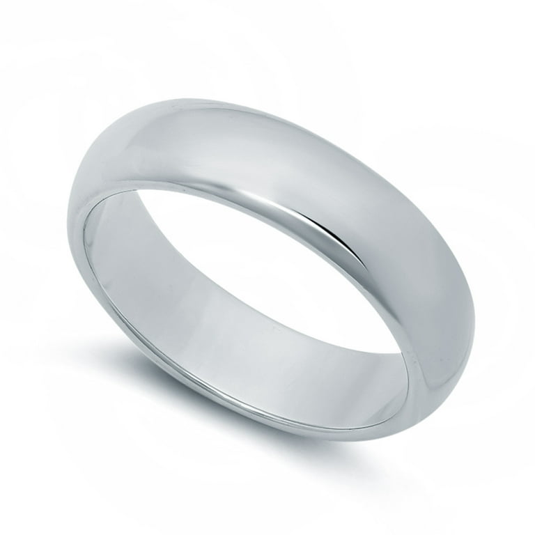 Rhodium Plated Half Round Classic Wedding Band Ring Size