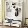 thumbnail image 1 of Wide Hall Tree with Storage Bench, Versatile Entryway Lift Top Storage Bench with 2 Drawers, Retro Wooden 3-in-1 Coat Rack with 5 Hooks and Storage Shelves for Mudroom, Living Room, White, 1 of 7