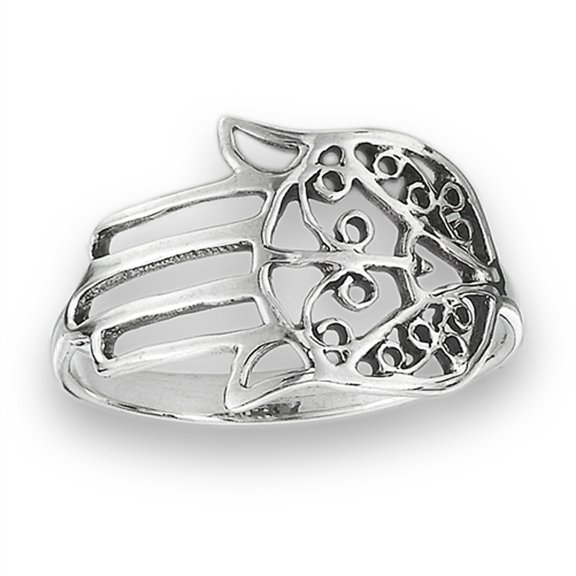 Wide Hamsa Filigree Hand of God Ring .925 Sterling Silver Band Jewelry Female Male Unisex Size 6