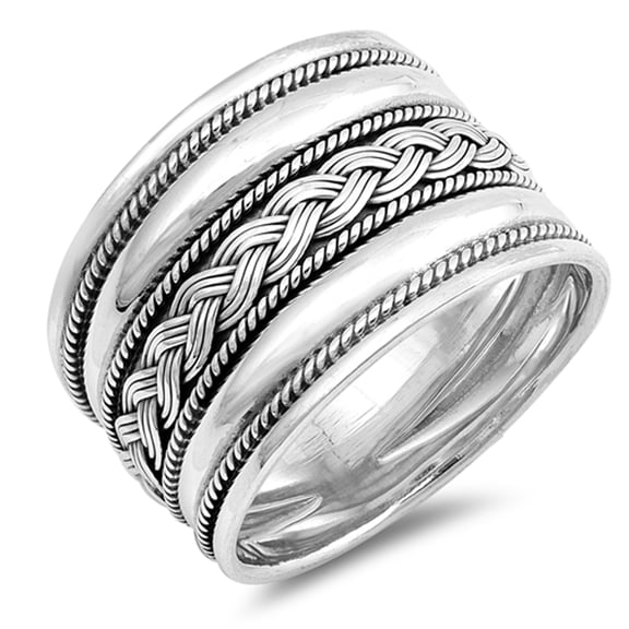 Wide Handmade Bali Ring ( Sizes 6 7 8 9 10 11 12 ) New .925 Sterling Silver Weave Rope Band Rings (Size 5)