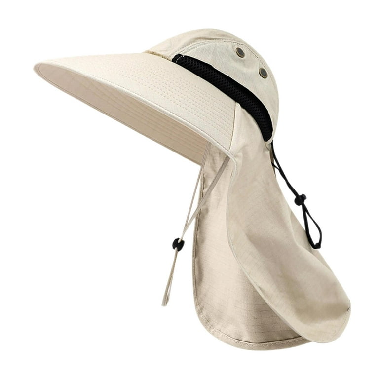 Wide Hat, Breathable with Neck Flap Cover Adjustable Strap Fishing Caps for  Men Women Camping Outdoor Beach , Khaki 